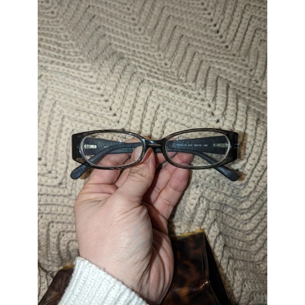 Vintage Tory‎ Burch Y2K Black Leather Eyeglass Frames and Tortoise Case Rx